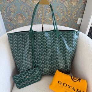Goyard St Louis GM Green Tote with Pouch